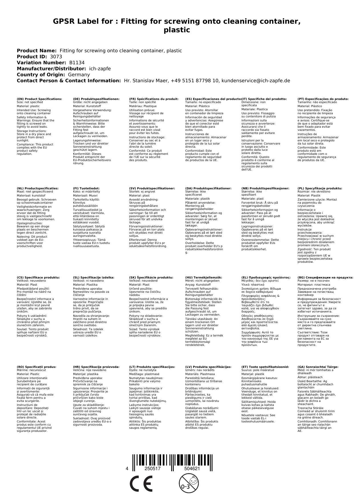 Fitting zum Aufschrauben auf Reinigungsbehälter, Kunststoff, Art: Kombi - Fitting
