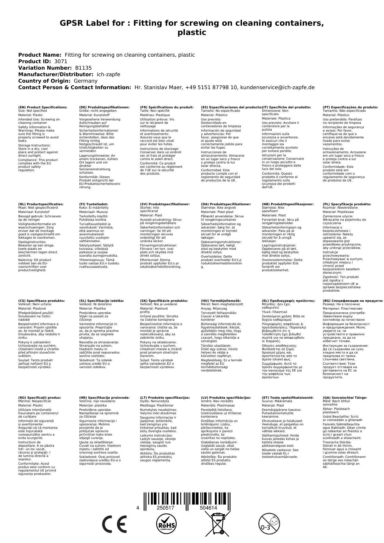 Fitting zum Aufschrauben auf Reinigungsbehälter, Kunststoff, Art: Korb - Fitting
