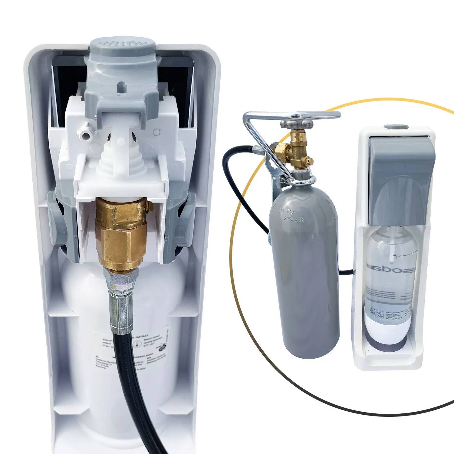 Komplett set - CO2 Flasche, Schlauch Set, Kohlensäureschlüssel für Sodastream, Wassersprudler, 1-leitig, CO2 Flaschen: CO2 - 0.5 kg