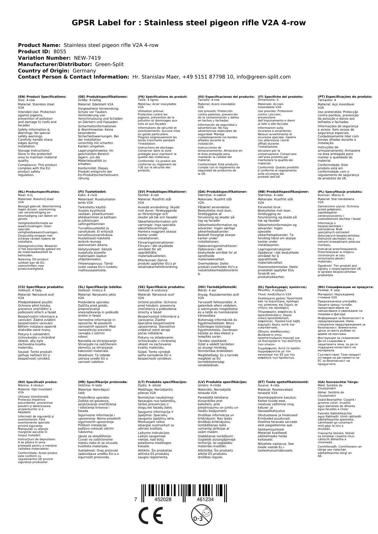 Taubenabwehr aus Edelstahl V2A 4-reihig
