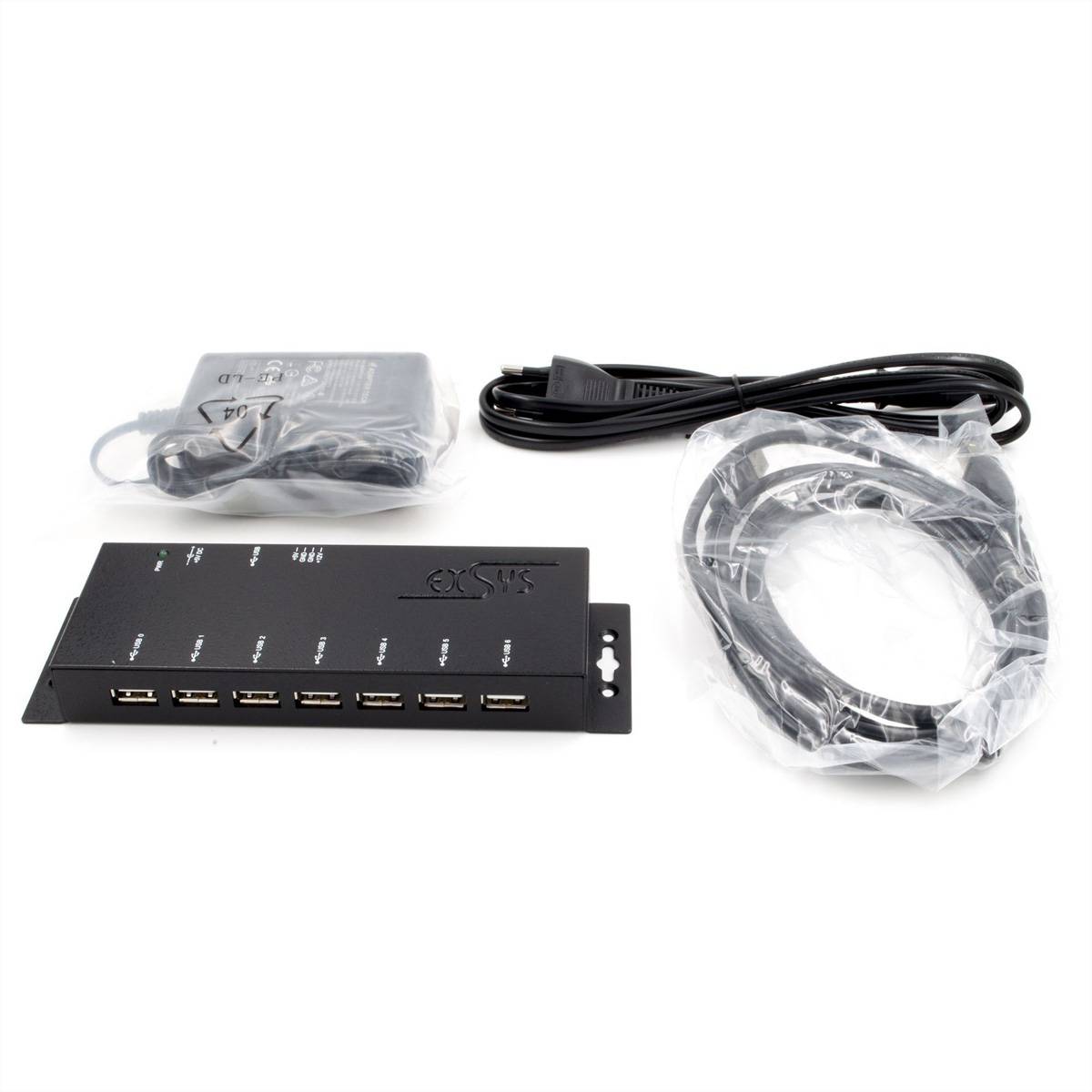EXSYS EX-1177-2S USB 2.0 Hub mit 7 Ports 15KV ESD Überspannungs-Schutz