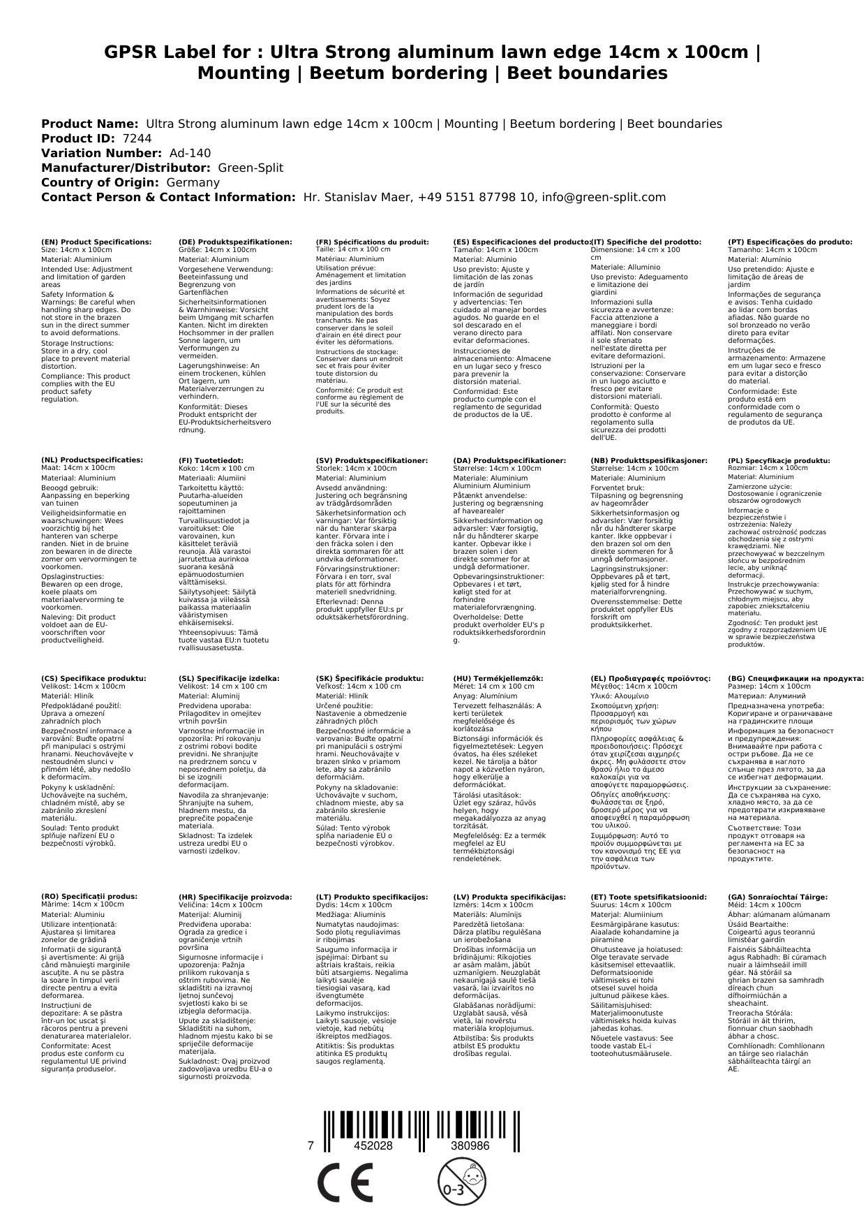 Ultra Starke Alu Rasenkante 14cm x 100cm | Beeteinfassung | Beetumrandung | Beetbegrenzungen