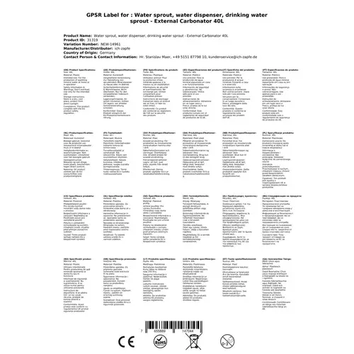 Wassersprudler, Wasserspender, Trinkwassersprudler - Externer Karbonator 40L Wassersprudler, Wasserspender, Trinkwassersprudler - Externer Karbonator 40L