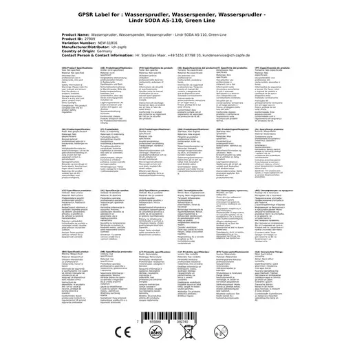 Wassersprudler, Wasserspender, Trinkwassersprudler - Lindr SODA AS-110, Green Line Wassersprudler, Wasserspender, Trinkwassersprudler - Lindr SODA AS-110, Green Line