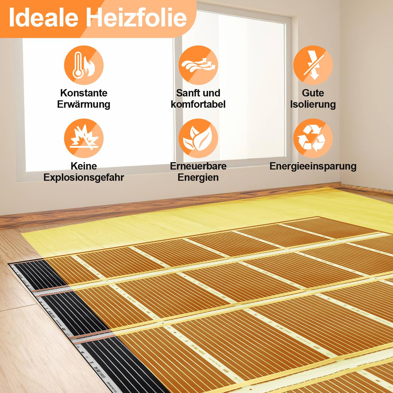 Elektrische Fußbodenheizung Heizfolie 1 m² , Leistung 220 W/m²
