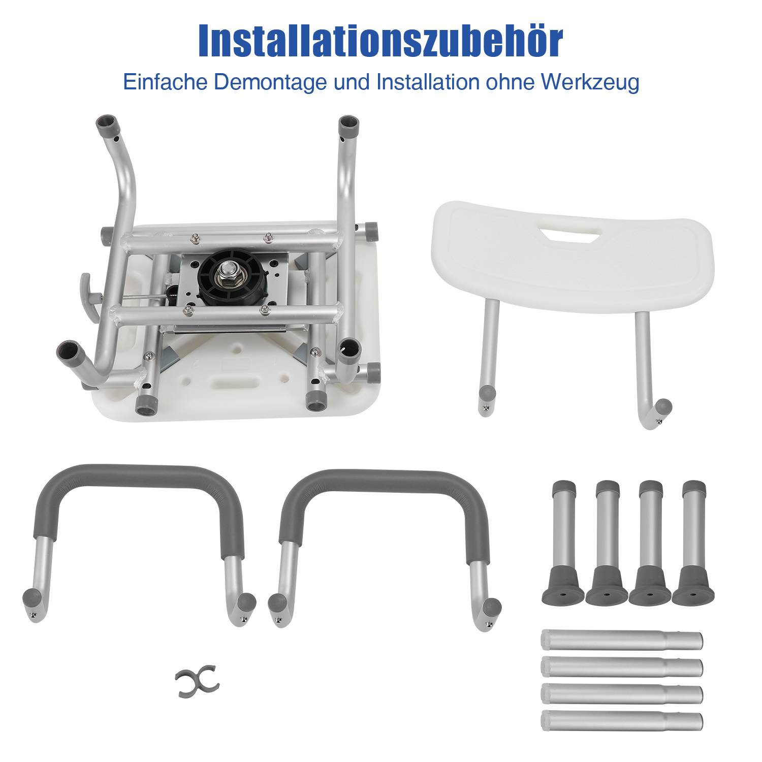 Duschstuhl mit Rückenlehne & Armlehne Duschhocker Höhenverstellbar Duschstuhl für senioren mit lehne 360-Grad-Drehung Badhocker