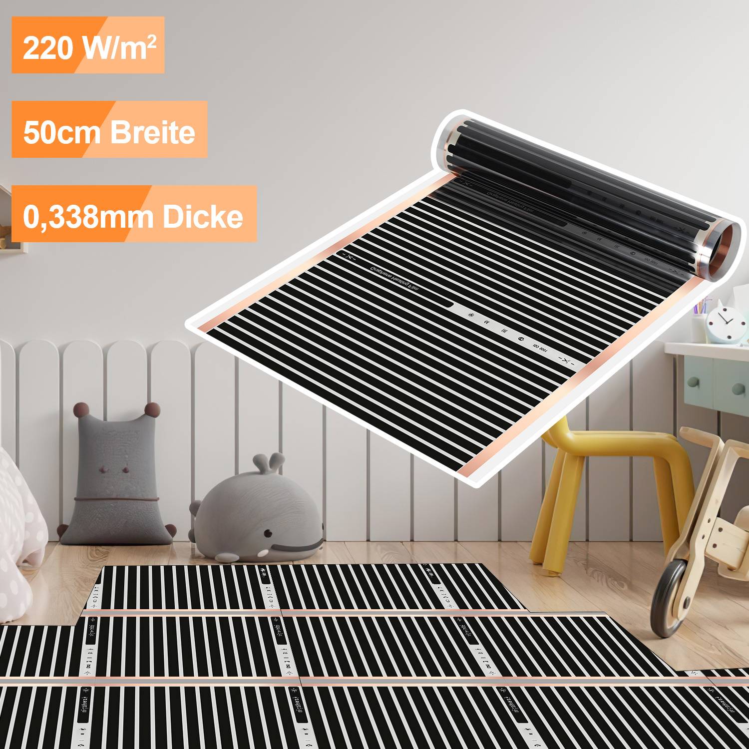 elektrische Fußbodenheizung, Komplettset 1 m², 220 W/m²