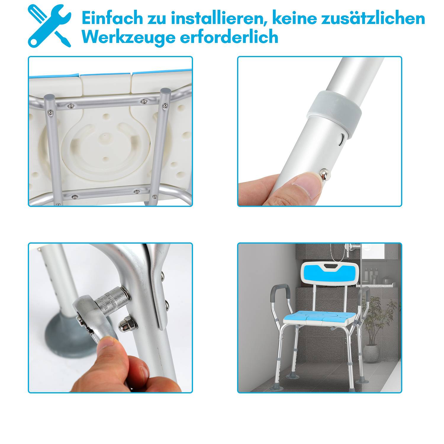 Duschstuhl mit Rückenlehne & Armlehne Duschhocker Höhenverstellbar Duschstuhl für senioren mit lehne Drei in einem Badhocker
