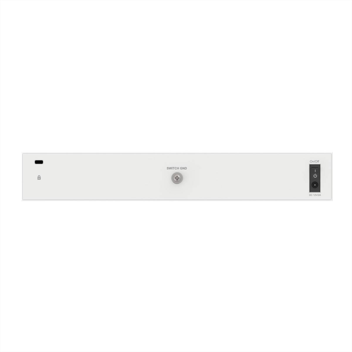 White CDG' Gerät mit einem Schlüsselslot in der Mitte, Schalter auf der rechten Seite und Schlosssymbol auf der linken Seite, horizontal positioniert.