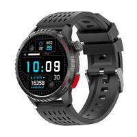 Eine digitale Smartwatch mit einem schwarzen Band zeigt die Zeit '10:09' und 16.358 Schritte an. Der Bildschirm zeigt einen Kalender, Wetterinformationen und ein Herzfrequenz-Symbol.