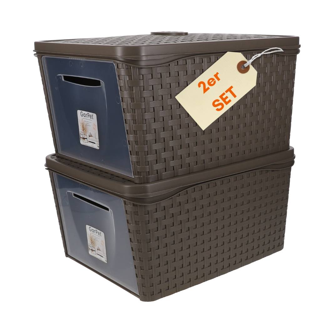 2er Set Aufbewahrungsbox mit Deckel Frontöffnung Schrank Organizer Stapelbox Kleiderschrank Korb mit Deckel Aufbewahrungskorb Aufbewahrung