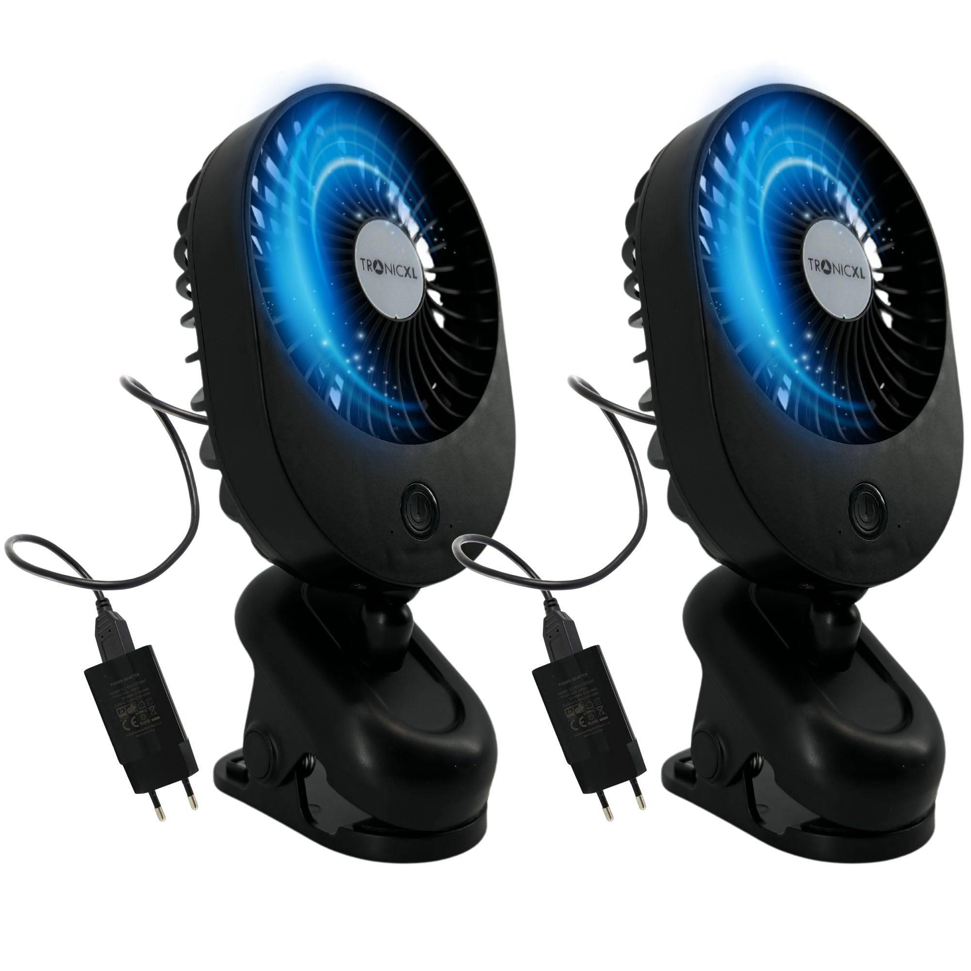 2 Stück Ventilator mit Clip Klipp Klemme für Steckdose 230V Klemmventilator I Clipventilator