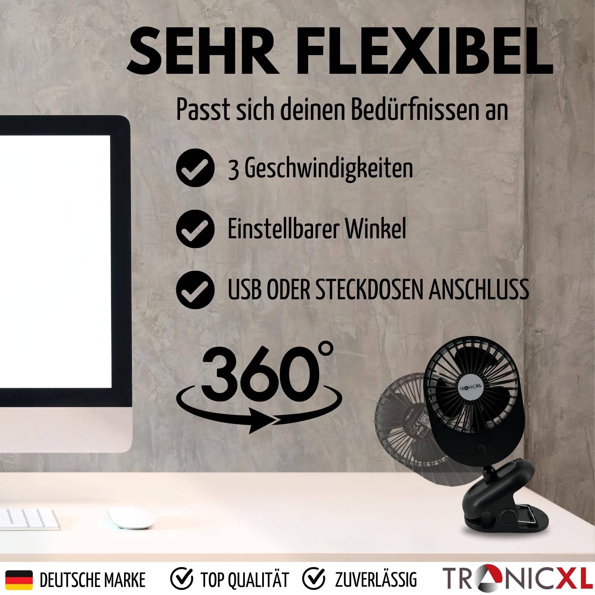 Ventilator mit Clip Klipp Klemme für Steckdose 230V Klemmventilator Clipventilator