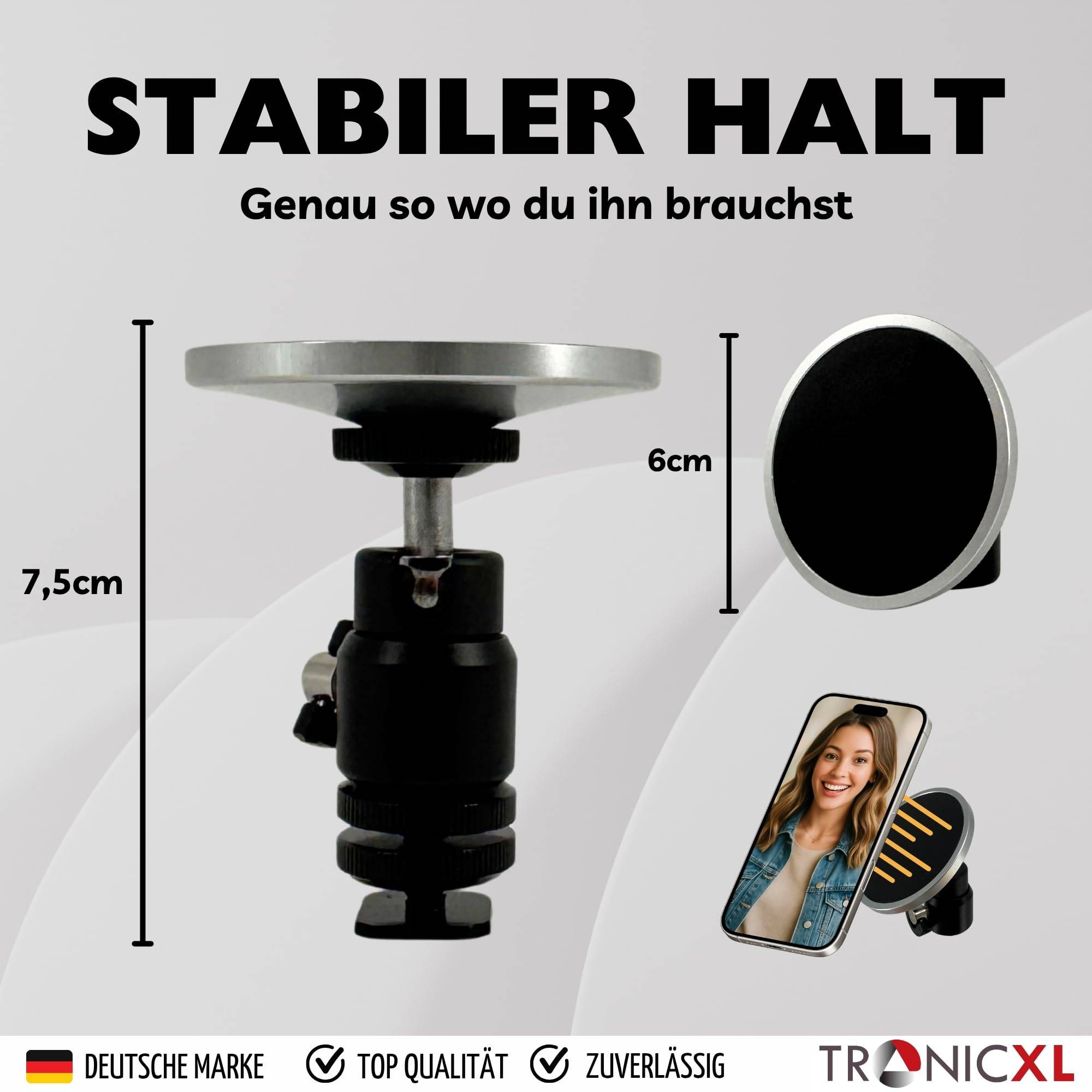 Magnetische Handyhalterung mit Kugelkopf für Kamera Magsafe DSLR Cold Shoe Tripod I kompatibel mit Apple iPhone 15 Pro Max Plus 14 13 12