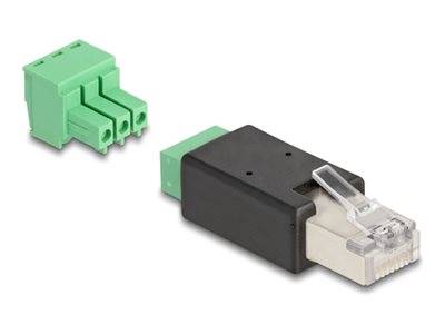 DELOCK RJ45 Stecker > Terminalblock Adapter 3 Pin 2-teilig Multimedia-Technik