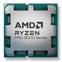 Chip mit 'AMD Ryzen PRO 9000 Series' Schriftzug, der eine metallische Oberfläche und Kanten zeigt und einen Computer-Prozessor darstellt.