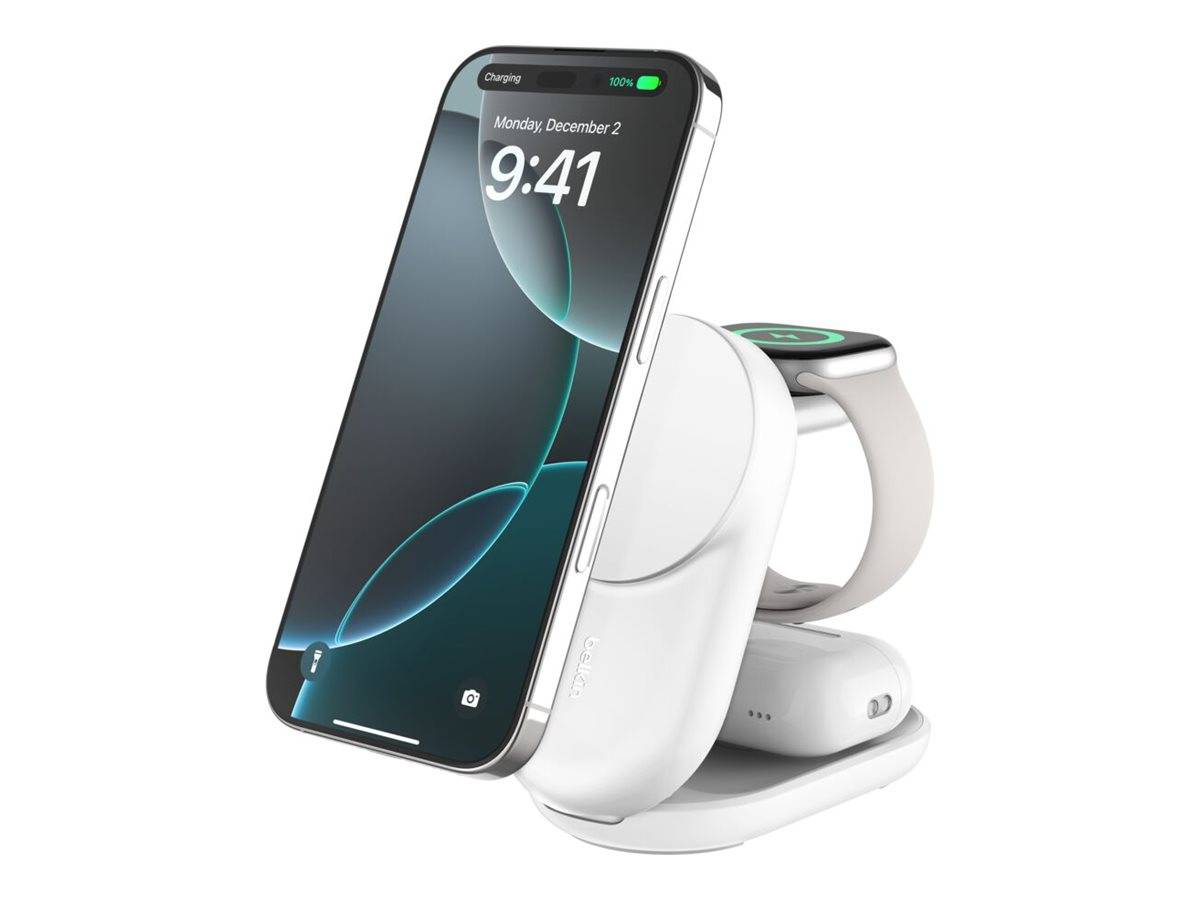 Belkin UltraCharge - Kabelloses Ladegerät - 3-in-1, magnetisch, faltbar, mit Qi2 + AC-Netzteil