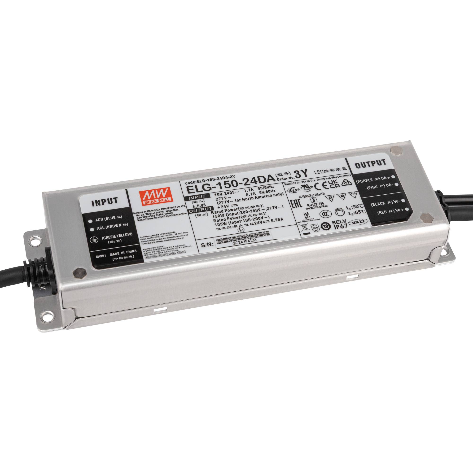 Meanwell LED Power Supply IP67 150 W/24 V Dali Meanwell ELG-150-V-24DA 3Y