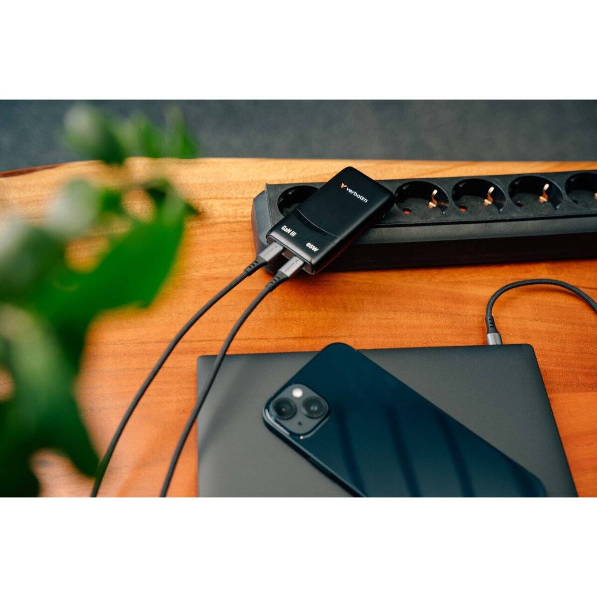 Verbatim Fold ’n’ Go GaN Ladegerät 65W 2-Port USB-C Schwarz