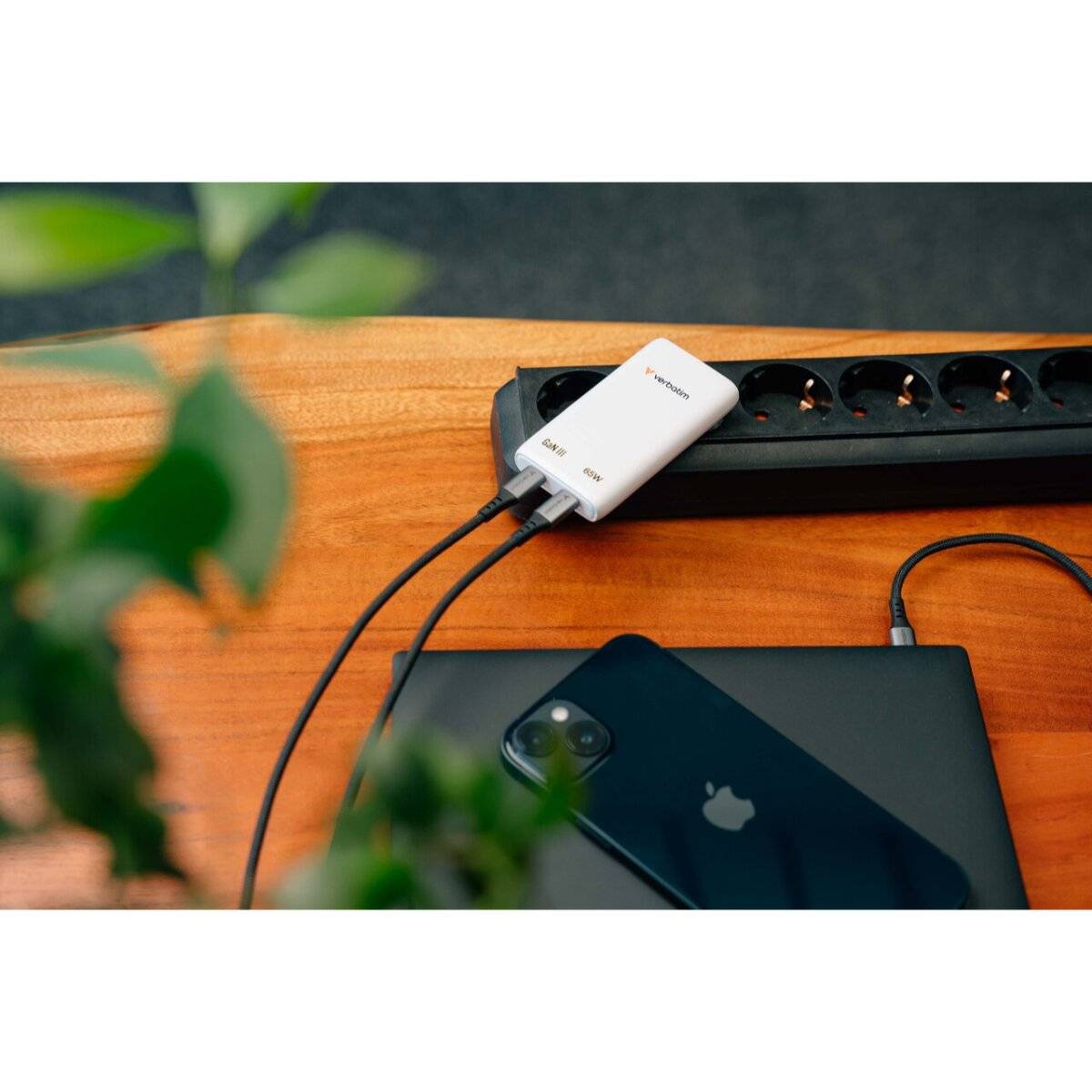 Verbatim Fold ’n’ Go GaN Ladegerät 65W 2-Port USB-C Weiß