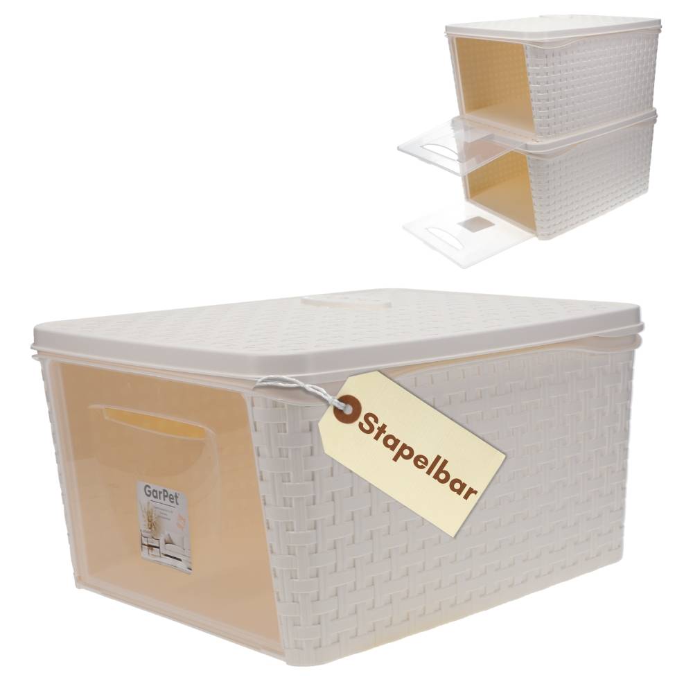 Aufbewahrungsbox mit Deckel Weiß Frontöffnung Schrank Organizer Stapelbox Kleiderschrank Korb mit Deckel Aufbewahrungskorb Aufbewahrung Badezimmer