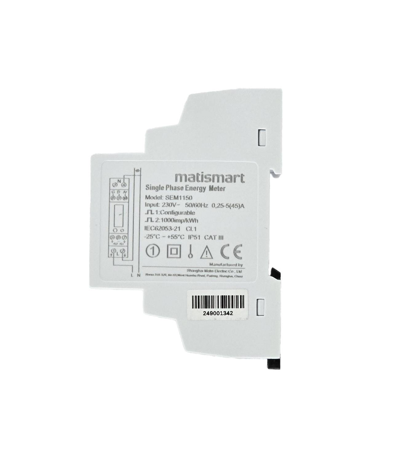 Matis SEM1000 Einphasen-Smartmeter 230V bis 100A, Modbus, DIN-Schiene, MID, Klasse 1