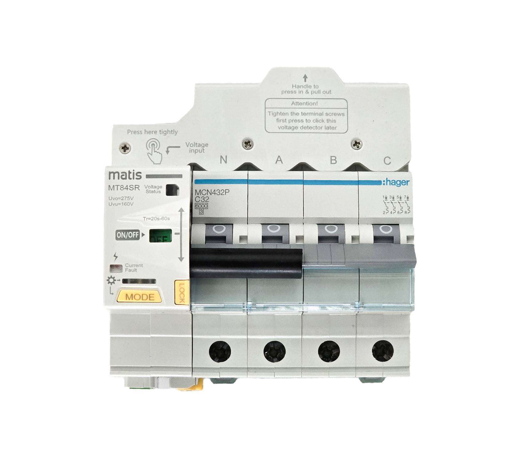 Matis MT84SR Wiedereinschaltautomat 4-polig, LS 16A/32A, Überspannungs- und Unterspannungsschutz, ferngesteuert
