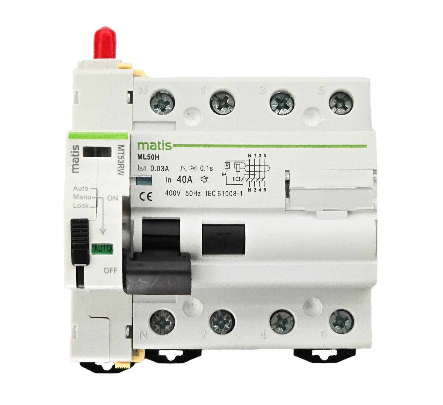 Matismart MT53RW Smart WiFi Fernschalter 40A/30mA FI 4-pol,Tuya App