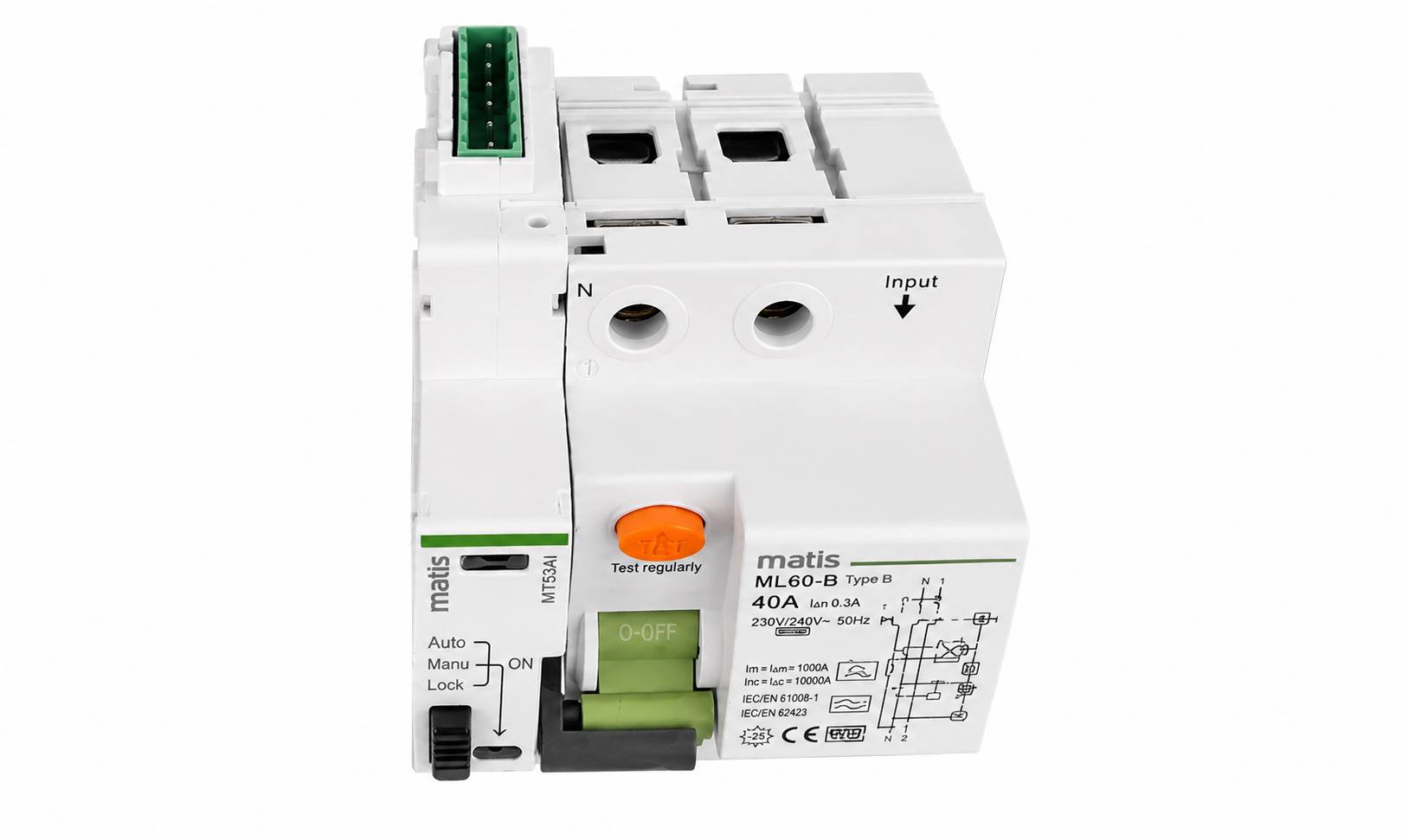 Matismart Autorecloser mit FI-Schutzschalter Typ B allstromsensitiv,Wiedereinschaltautomat 2 Pol 25A 30mA