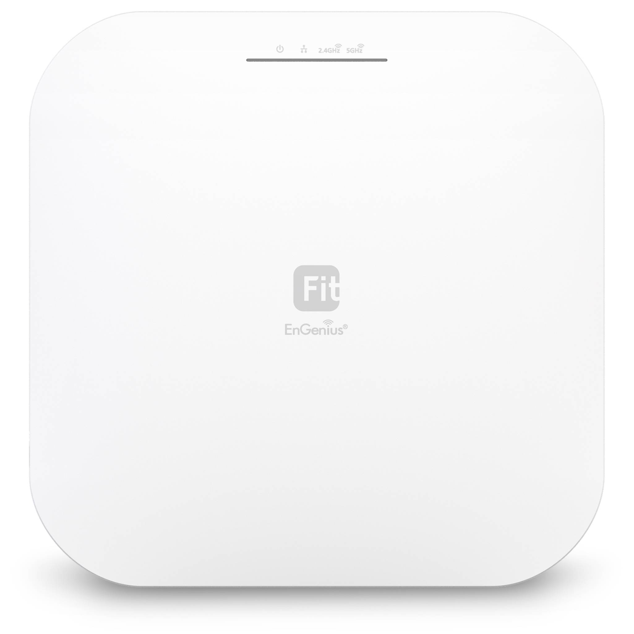 Weißes quadratisches EnGenius Fit WLAN-Zugriffsgerät mit abgerundeten Ecken und kleinen Status-LEDs oben.