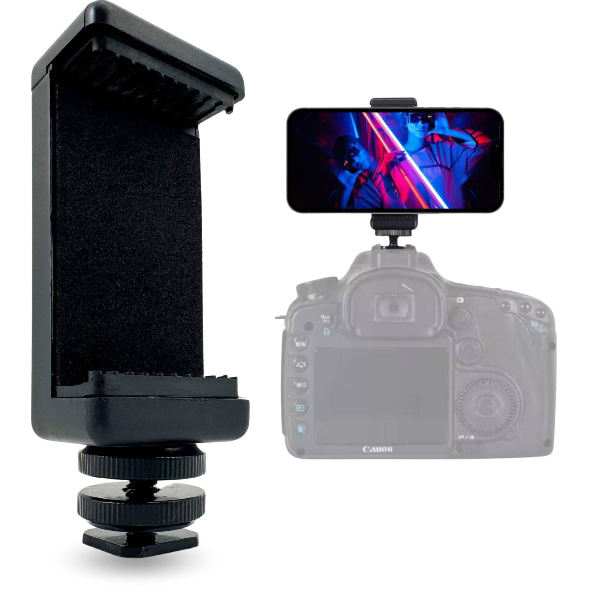Smartphone Halterung für Blitzschuh für Kamera Befestigung Handy kompatibel mit iPhone Handyhalterung Stativ Adapter ColdShoe Kaltschuh