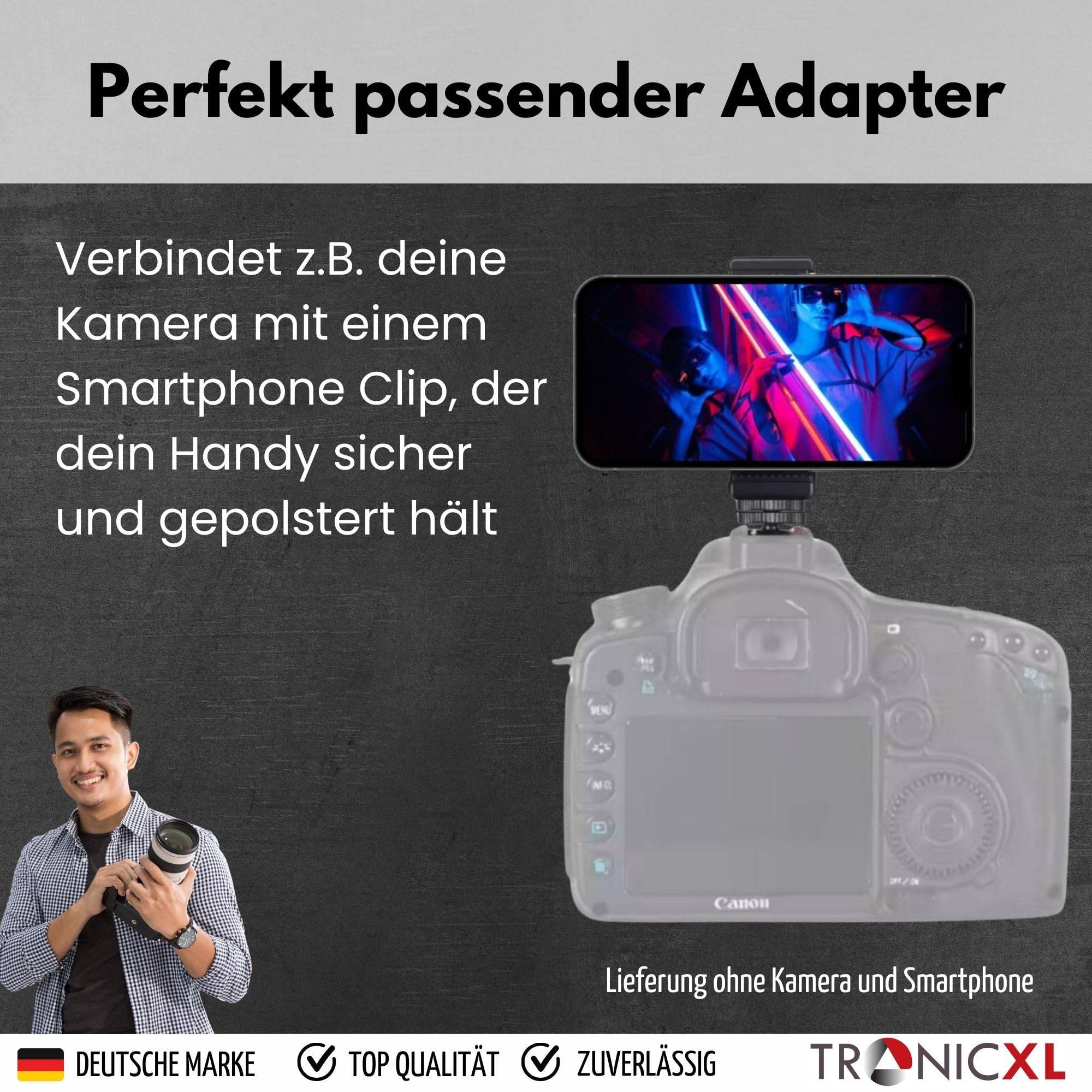 Smartphone Halterung für Blitzschuh für Kamera Befestigung Handy kompatibel mit iPhone Handyhalterung Stativ Adapter ColdShoe Kaltschuh