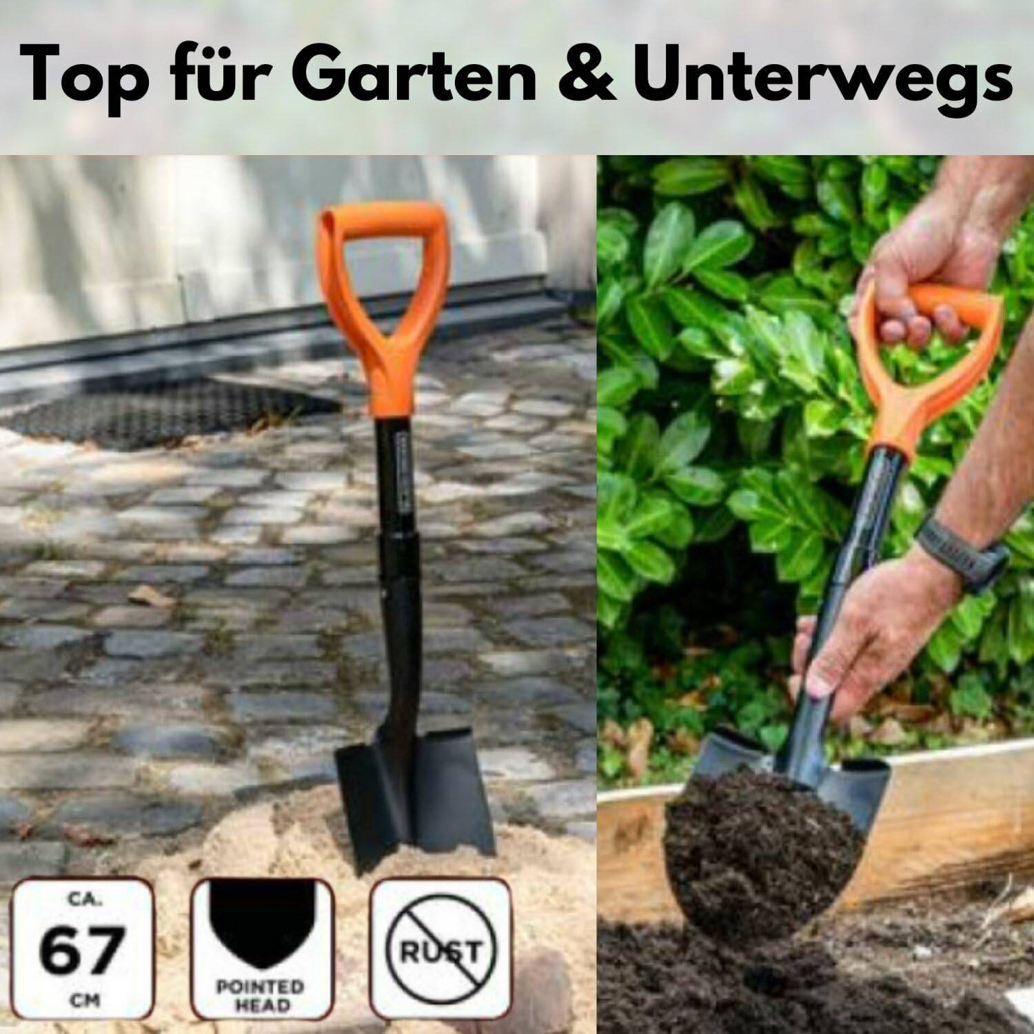 TronicXL für Black&Decker Auto-Spaten Gartenschaufel Gärtnerspaten Gartensparten Kleine Schaufel Mini Spaten Camping & Garten orange schwarz