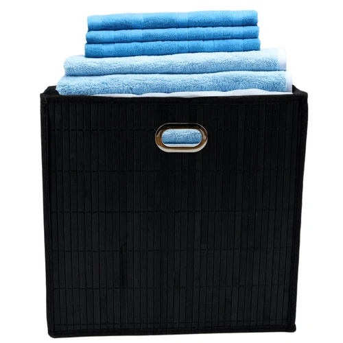 Premium Faltbox für Regal Vliess-Stoff + Bambus 31x31x31cm Aufbewahrungswürfel Aufbewahrungsbox Schwarz Premium Faltbox für Regal Vliess-Stoff + Bambus 31x31x31cm Aufbewahrungswürfel Aufbewahrungsbox Schwarz