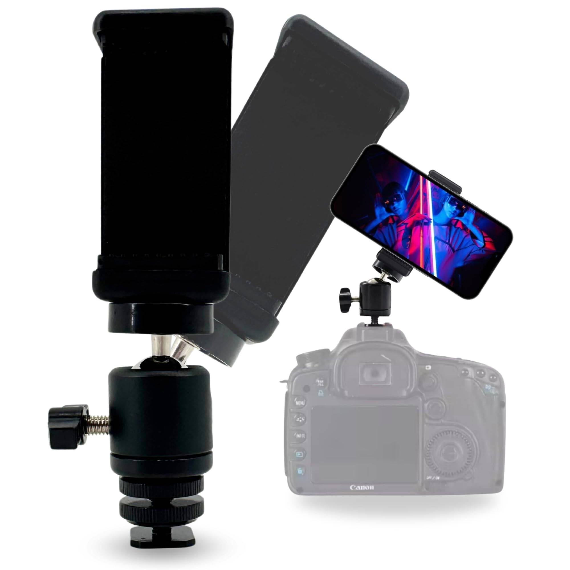 Smartphone Halterung mit Kugelkopf für Blitzschuh für Kamera Befestigung Handy kompatibel mit iPhone Handyhalterung Stativ Adapter ColdShoe Kaltschu