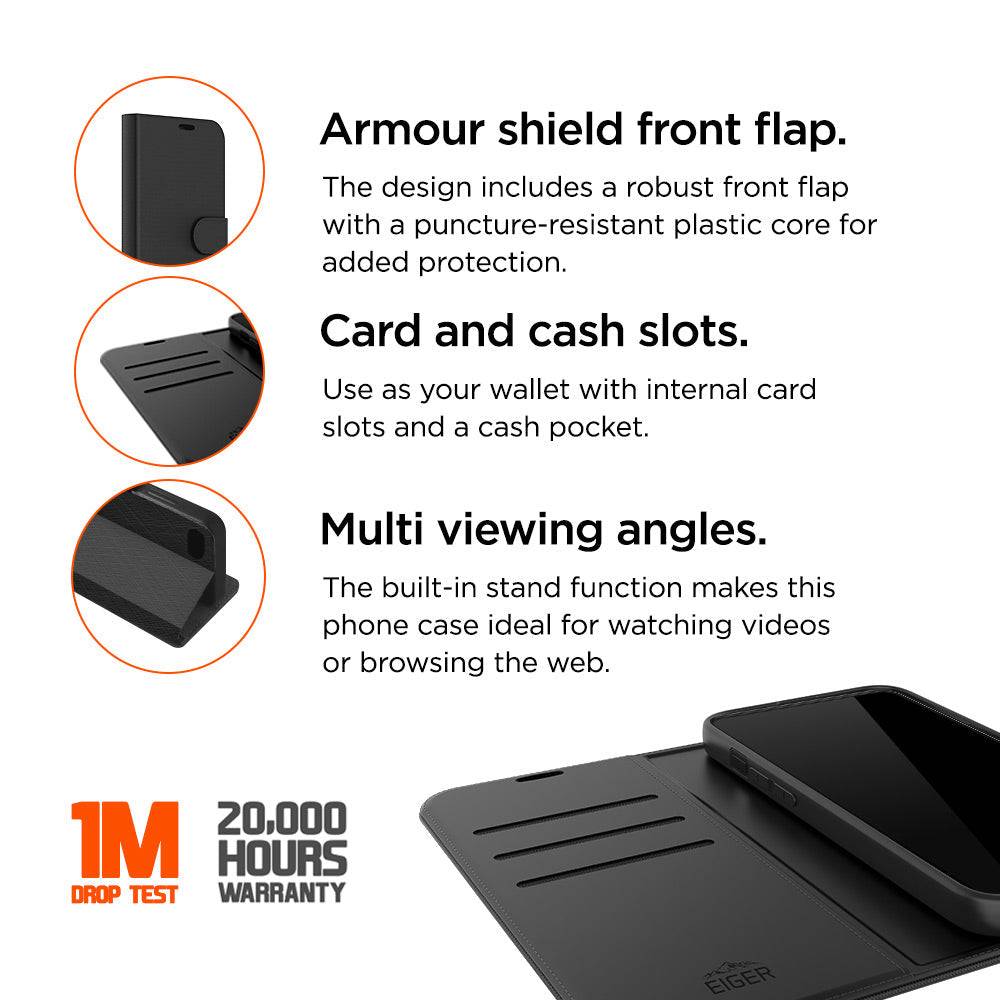 Eiger EGCA00730, Geldbörsenhülle, Apple, iPhone 16e, 40,8 cm (16.1"), Schwarz