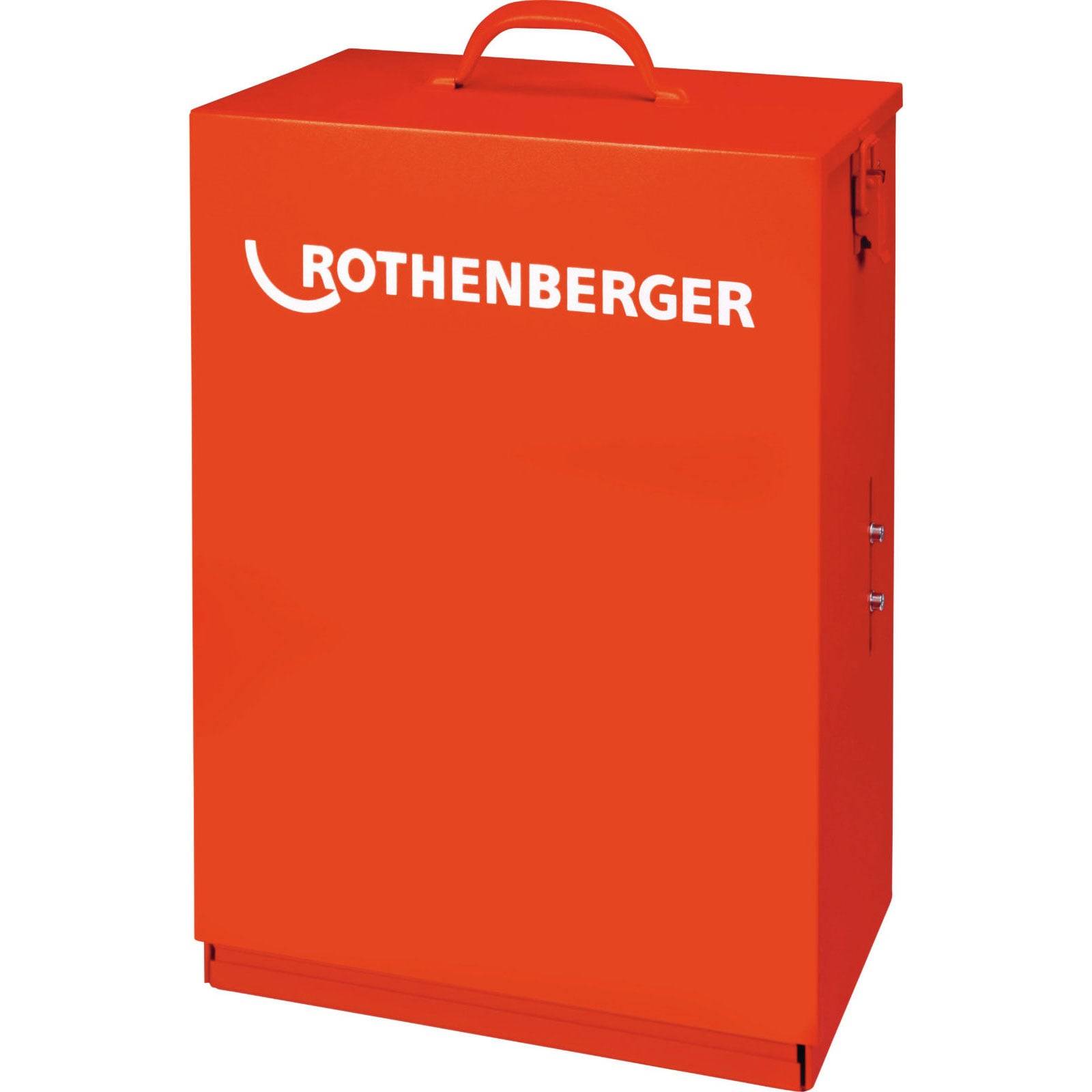 Rote rechteckige Tasche mit Griff, auf deren Vorderseite das 'ROTHENBERGER'-Logo in Weiß angebracht ist.