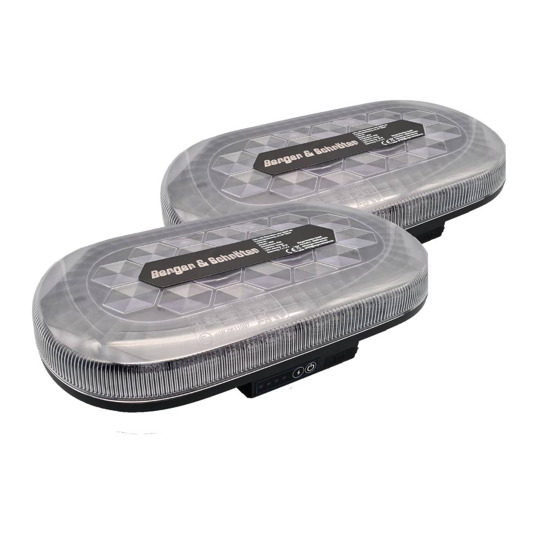 Berger & Schröter | 2er Set Akku LED Mini Warnbalken magnetisch, 12/24 V Warnlicht, Fernsteuerung per Funkfernbedienung, 4000 mAh, 7 Blitzmuster