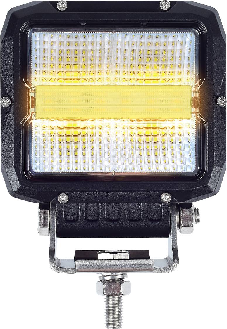 Berger & Schröter | 2er Set Arbeitsscheinwerfer 60 W, Blitz, Positionslicht, 4 Weißlicht LEDs, 6 Orangelicht 9W LEDs, 12-24 V, kombinierbar, synchro