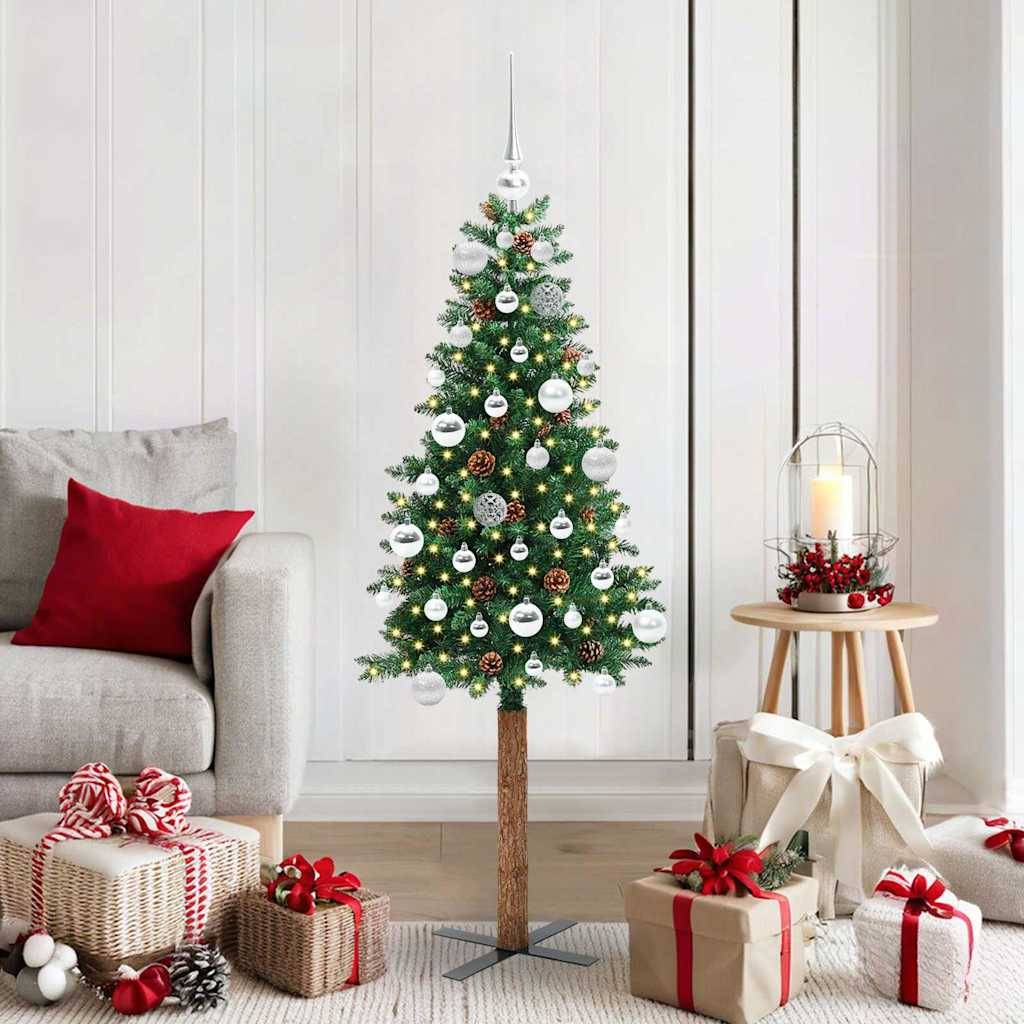 vidaXL Schlanker Weihnachtsbaum mit 150 LEDs mit Ständer Grün 150 cm