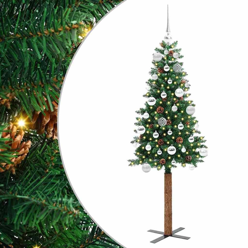 vidaXL Schlanker Weihnachtsbaum mit 150 LEDs mit Ständer Grün 150 cm