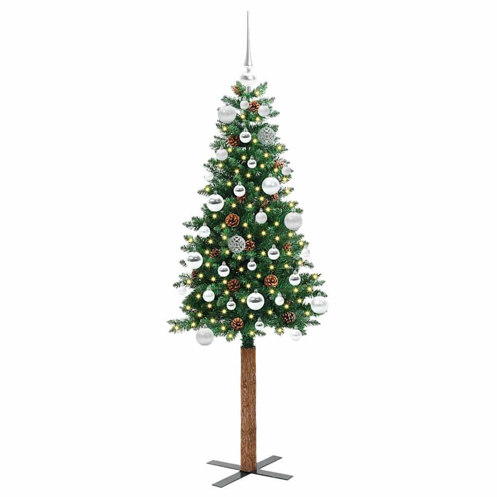 vidaXL Schlanker Weihnachtsbaum mit 150 LEDs mit Ständer Grün 150 cm