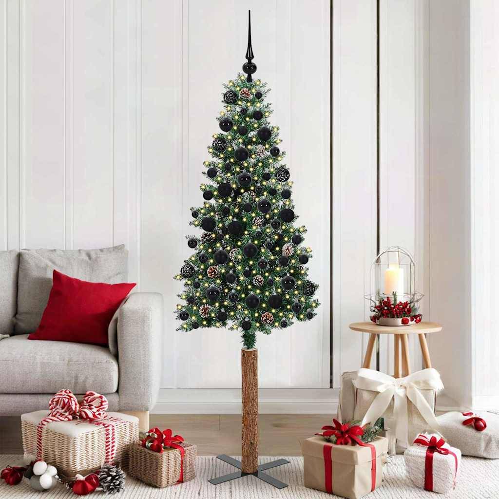 vidaXL Schlanker Weihnachtsbaum mit 300 LEDs mit Ständer Grün 180 cm