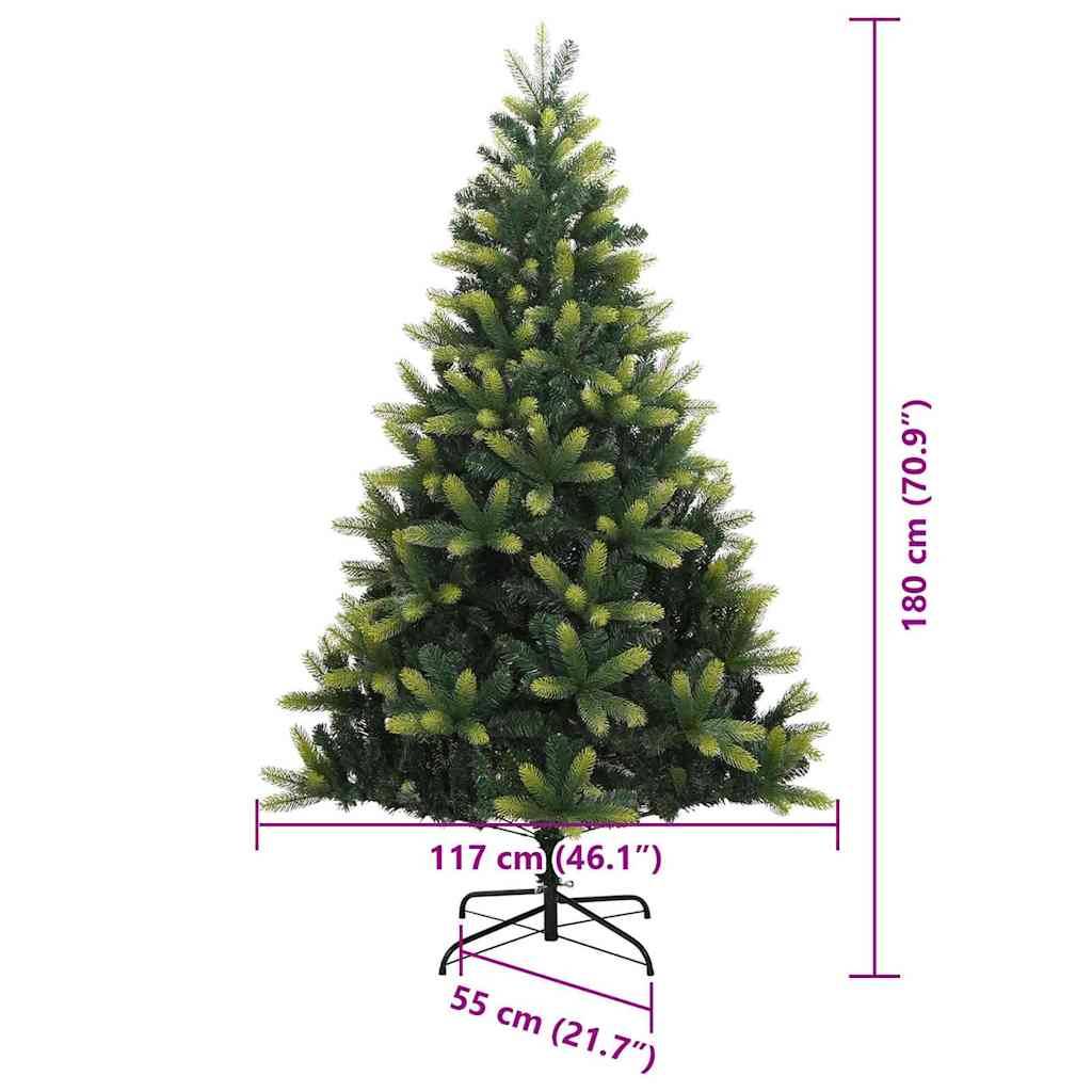 Künstlicher Weihnachtsbaum mit grünen Ästen, Höhe 180 cm (70,9 Zoll), unterer Durchmesser 117 cm (46,1 Zoll) und Basisbreite 55 cm (21,7 Zoll).