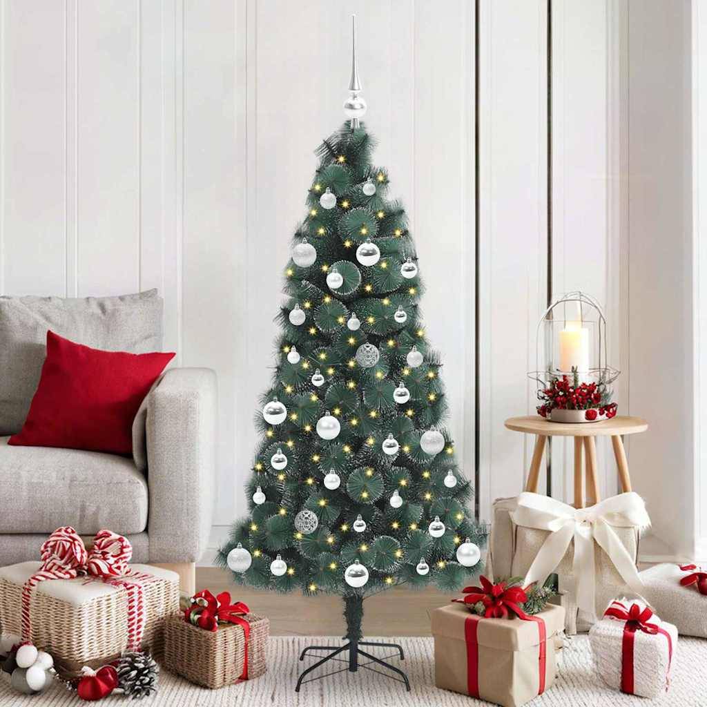 vidaXL Künstlicher vorbeleuchteter Weihnachtsbaum mit Kugelset 150 cm
