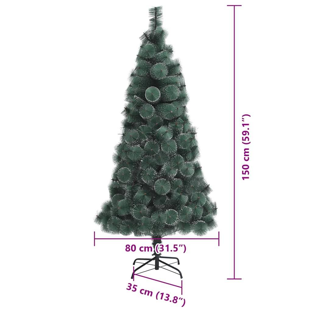 Künstlicher Weihnachtsbaum; grün, konische Form; Höhe 150 cm (59,1 Zoll), untere Breite 80 cm (31,5 Zoll); Bodenplatte 35 cm (13,8 Zoll).