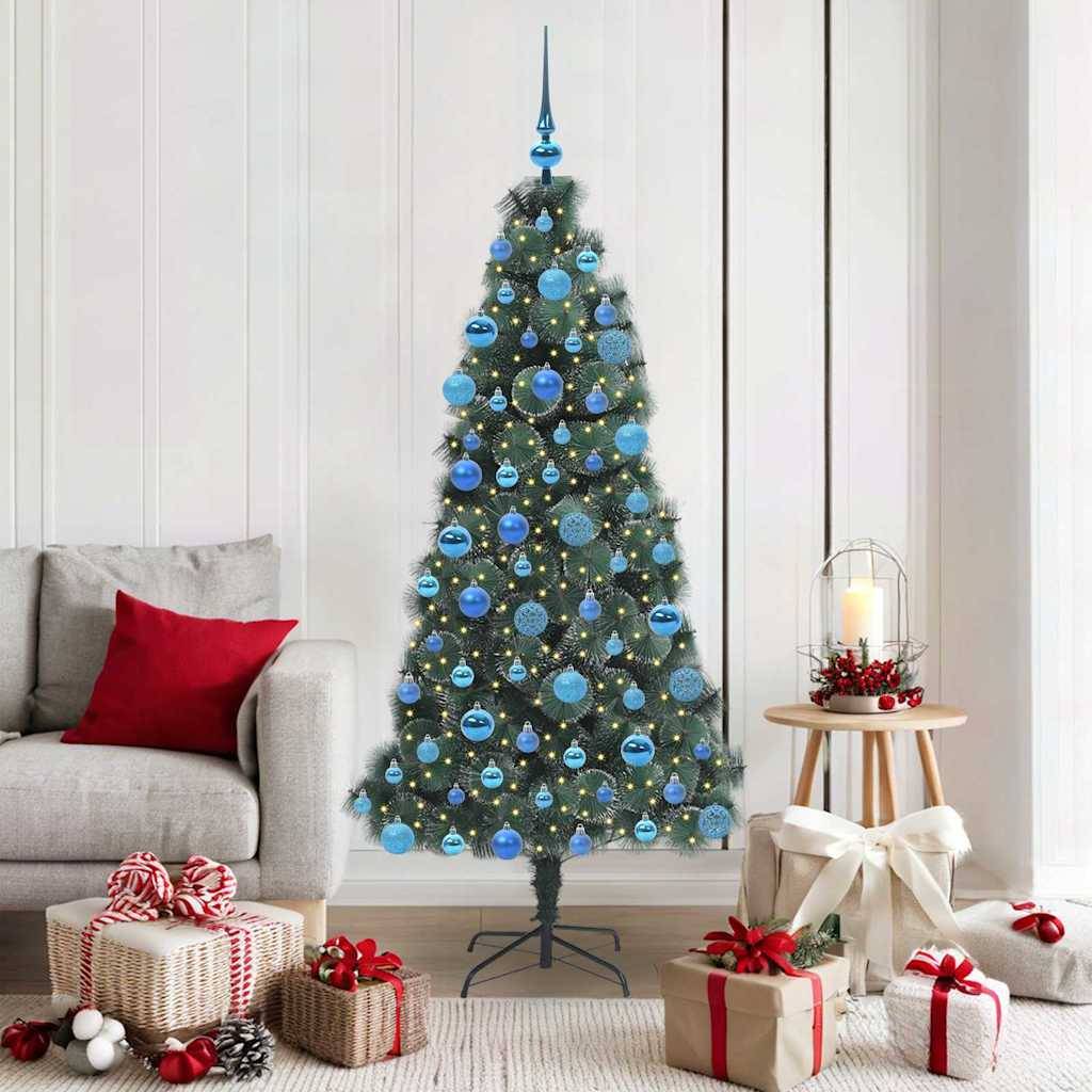 vidaXL Künstlicher vorbeleuchteter Weihnachtsbaum mit Kugelset 180 cm