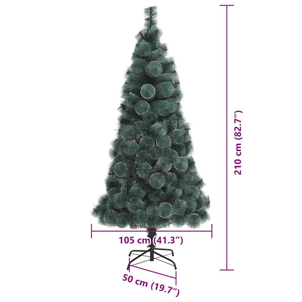 Künstlicher Weihnachtsbaum mit folgenden Abmessungen: 210 cm (82,7 Zoll) hoch, Basisbreite 105 cm (41,3 Zoll), Standbreite 50 cm (19,7 Zoll).