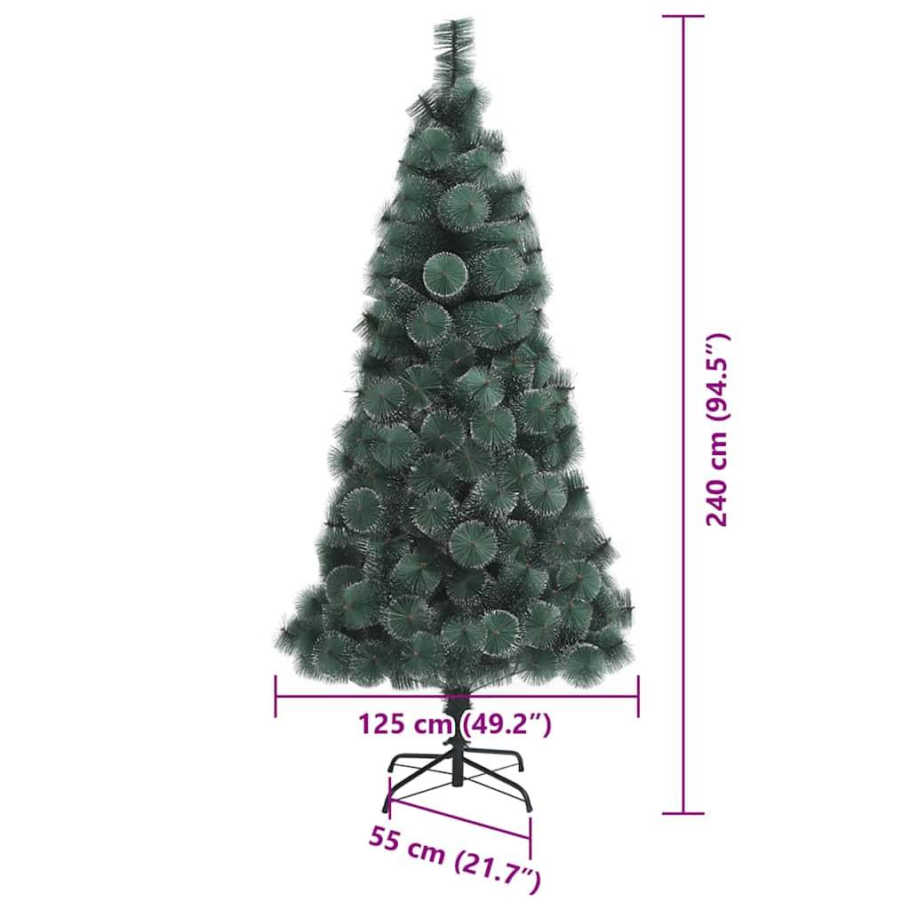 Ein künstlicher Weihnachtsbaum, Höhe 240 cm (94,5 Zoll), mit Basisbreite von 125 cm (49,2 Zoll) und Tiefe von 55 cm (21,7 Zoll).