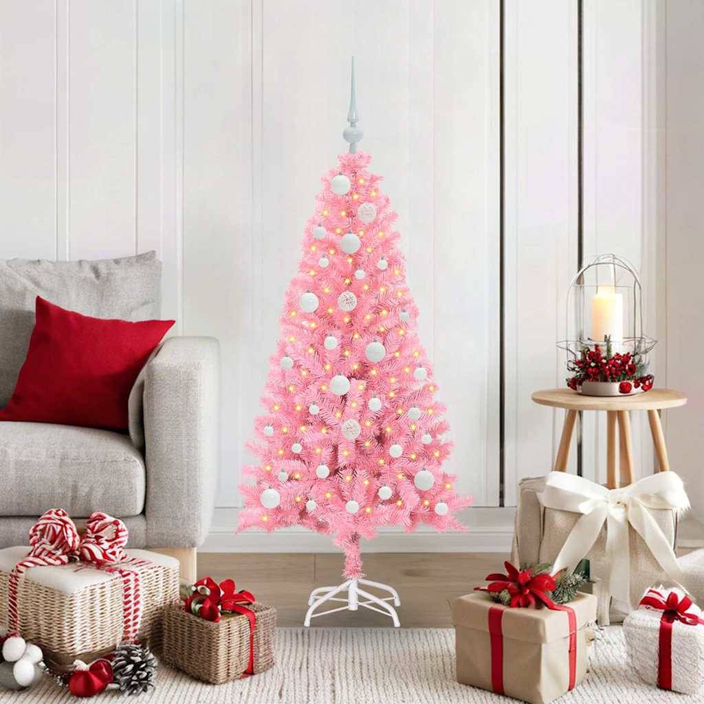 vidaXL Weihnachtsbaum mit 150 LEDs mit Ständer Rosa 120 cm PVC